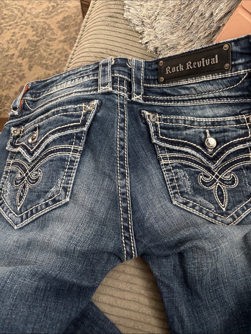 Rock Revival Women's Dark Blue Bootcut Jeans with Embroidered Back Pockets